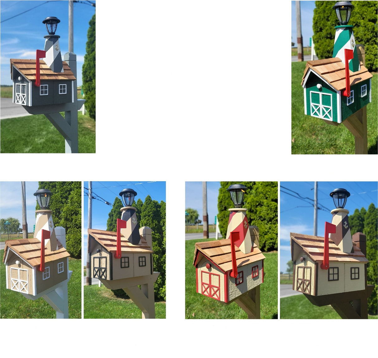 Amish Mailbox - Handmade - With Solar Lighthouse - Wooden - With Cedar Shake Shingles Roof - Color Options