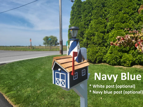 Amish Mailbox - Handmade - With Solar Lighthouse - Wooden - With Cedar Shake Shingles Roof - Color Options