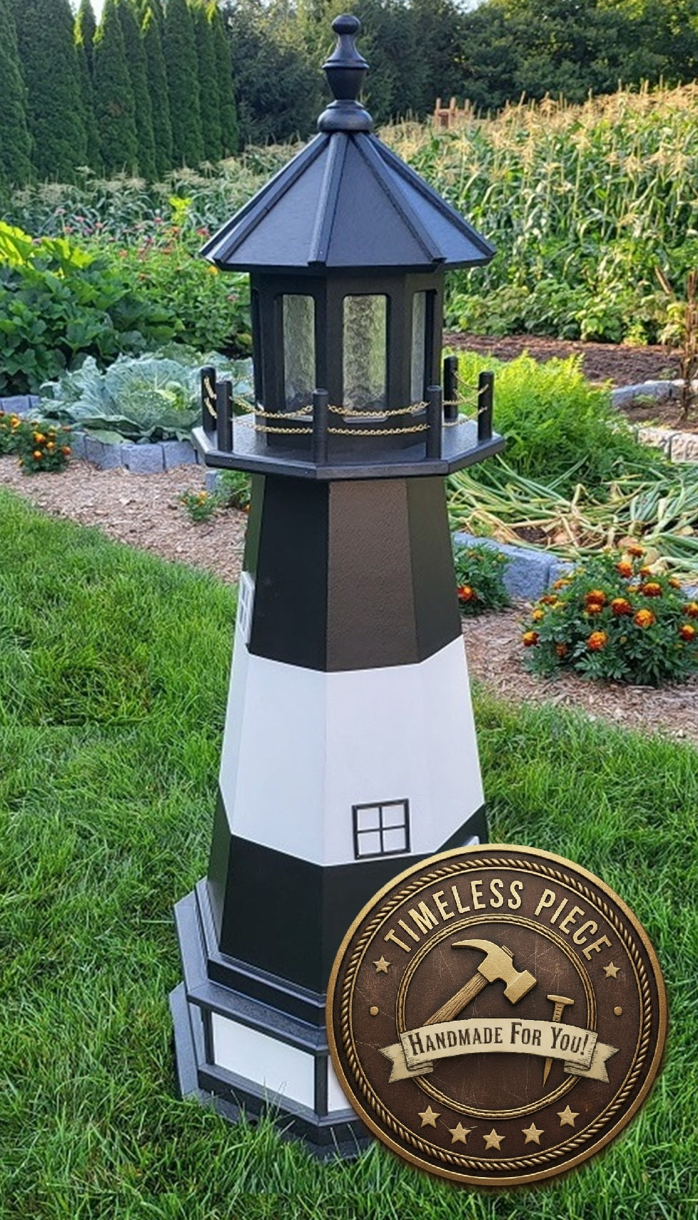 Tybee Island Solar Lighthouse - Amish Handmade - Landmark Replica - Lawn Lighthouse