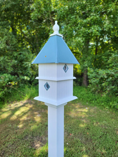 Birdhouse Handmade Vinyl PVC 2 Story With 4 Nesting Compartment, Metal Predator Guards, Choose Your Roof Color, Weather Resistant