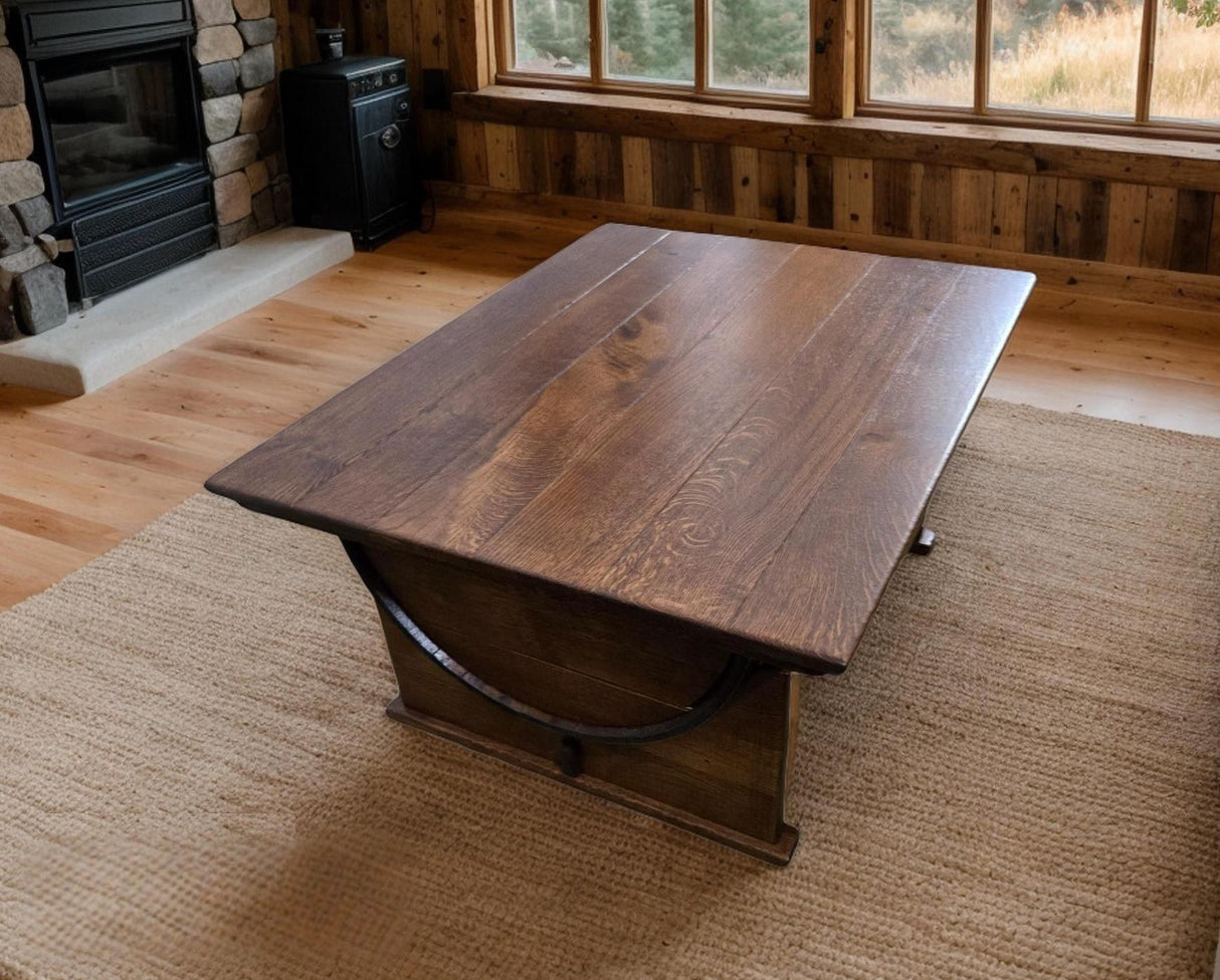 Whiskey Barrel Coffee Table - Amish Handmade - Table with Storage - Furniture - Lift Top Table - Barrel - Wine Barrel Whiskey Odor - Rustic