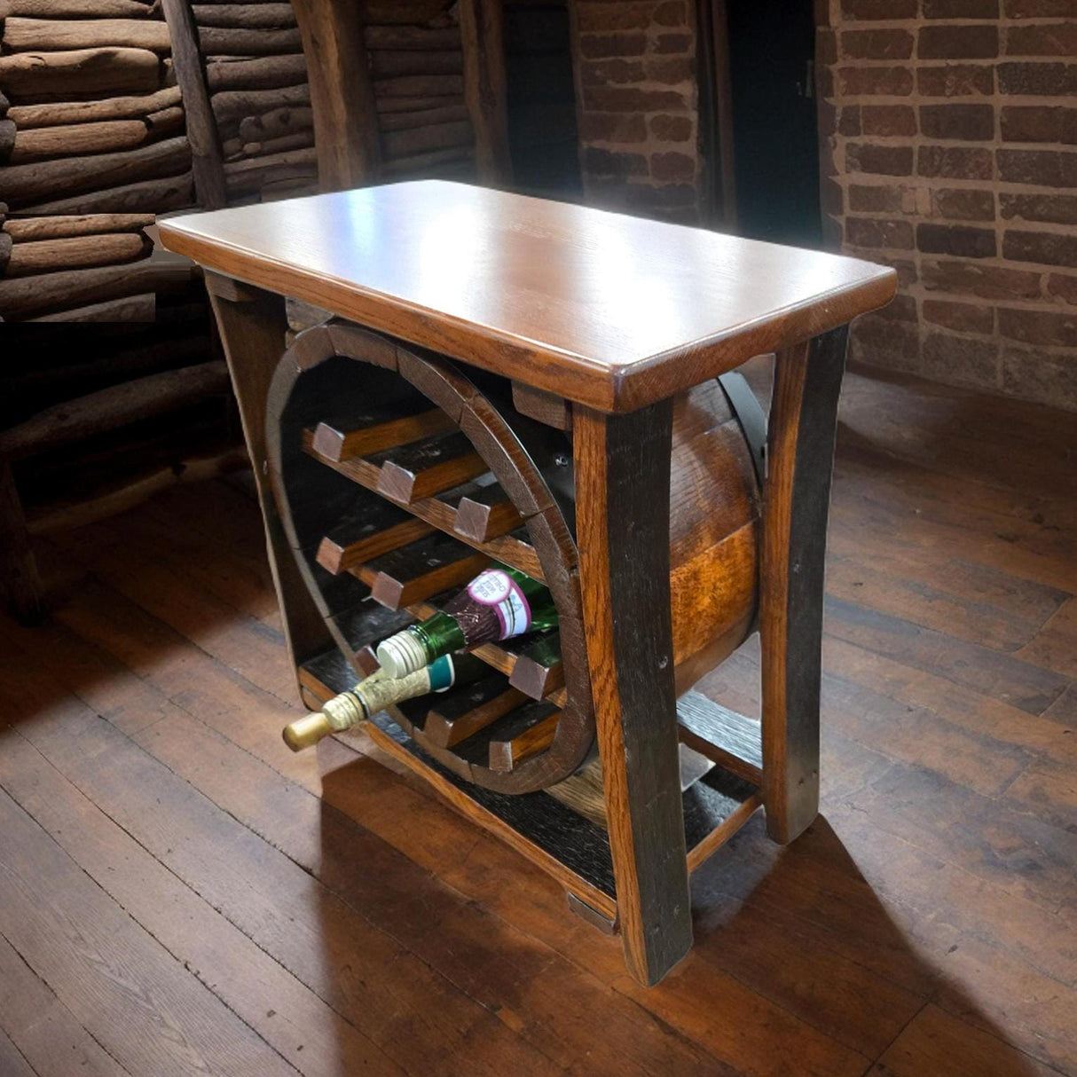 Whiskey Barrel Wine Rack - Amish Handmade - Liquor Cabinet - Furniture - Wooden Bottle Holder - Barrel - Wine Barrel - Whiskey Odor - Rustic