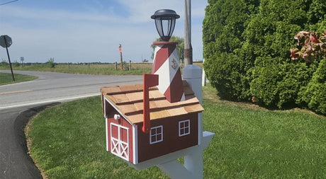 Amish Mailbox - Handmade - With Solar Lighthouse - Wooden - With Cedar Shake Shingles Roof - Color Options - Lighthouse Mailboxes