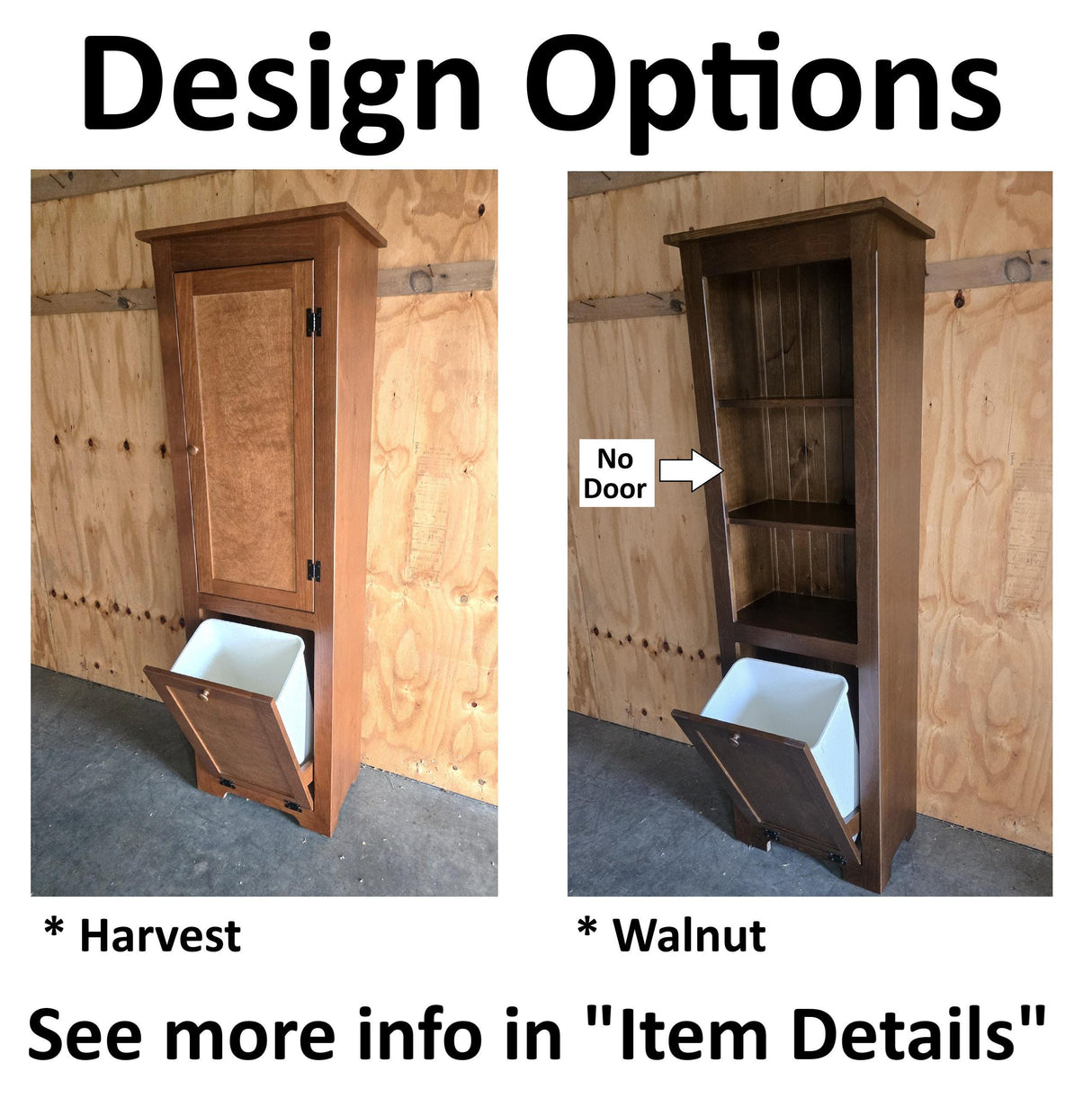 Amish Handmade Pine Cabinet: Farmhouse Kitchen Cupboard with Trash Bin