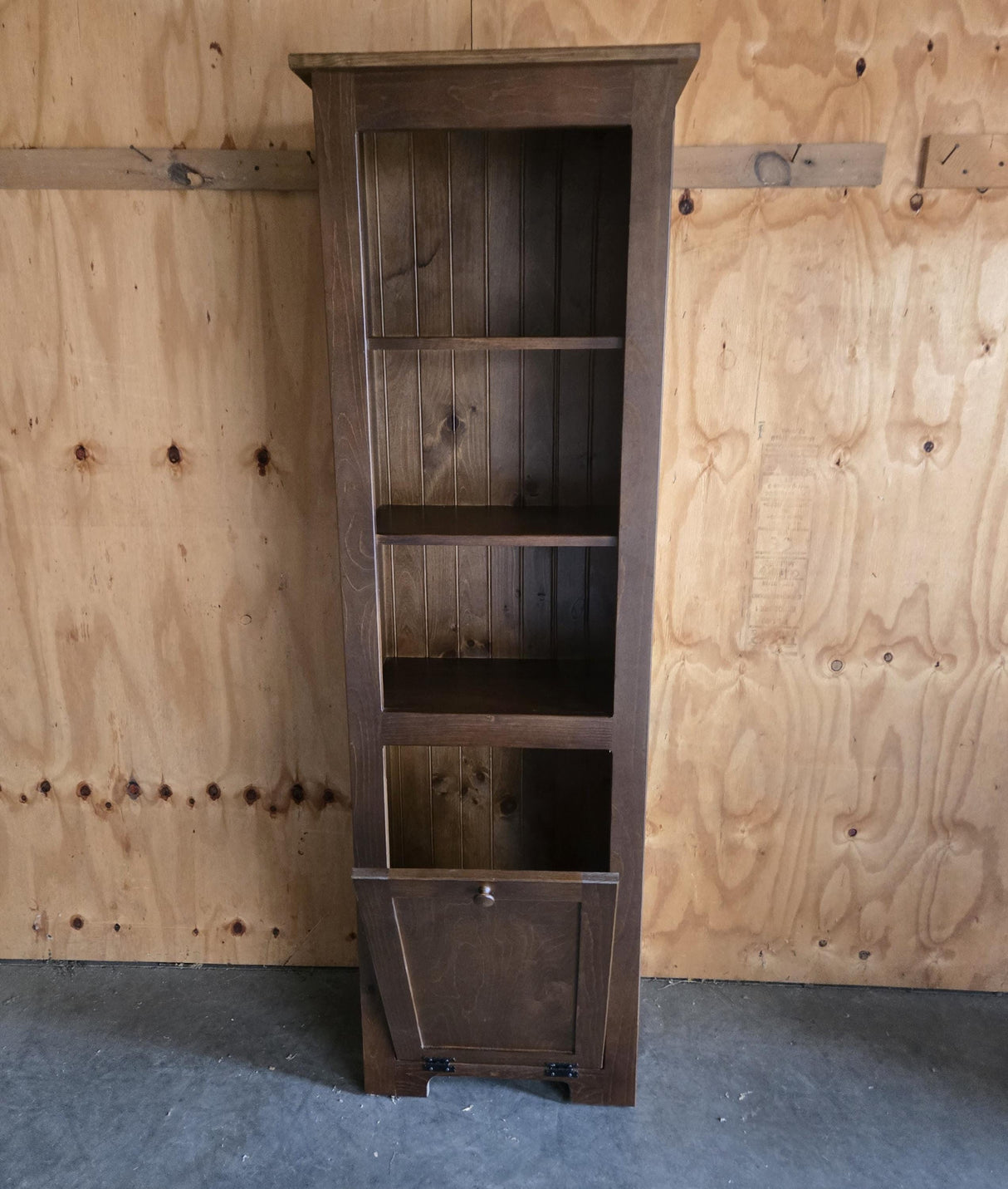 Amish Handmade Pine Cabinet: Farmhouse Kitchen Cupboard with Trash Bin