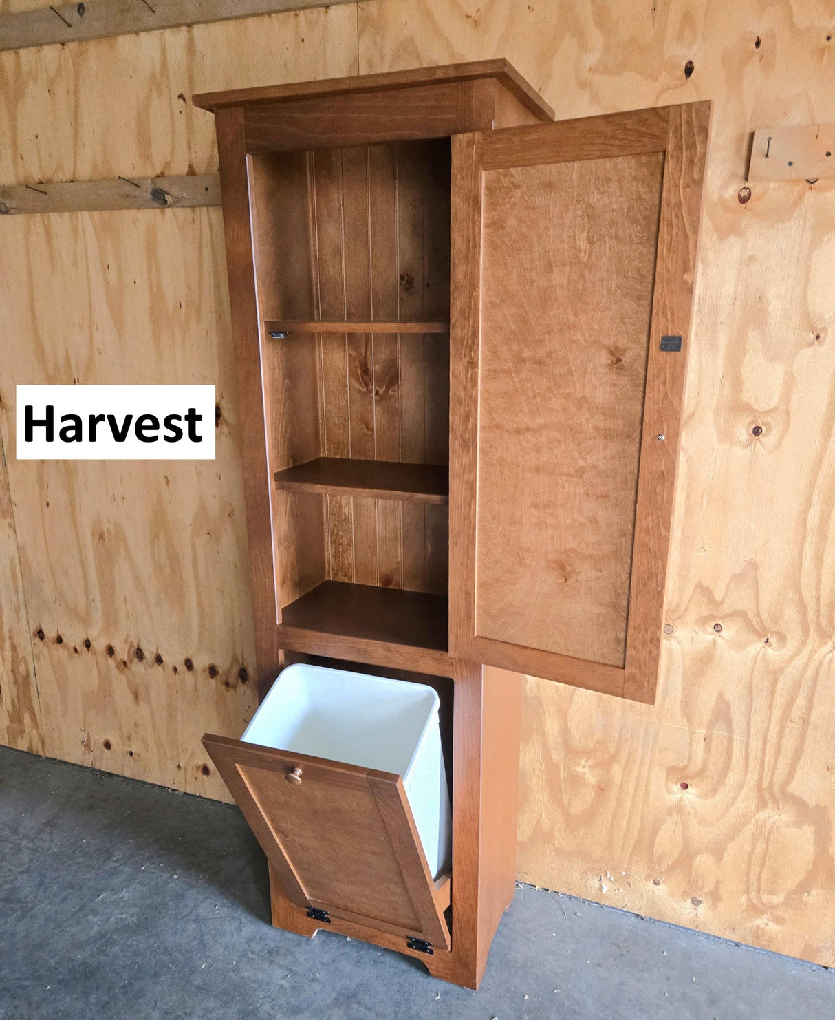 Amish Handmade Pine Cabinet: Farmhouse Kitchen Cupboard with Trash Bin