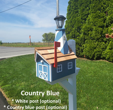 Amish Mailbox - Handmade - With Solar Lighthouse - Wooden - With Cedar Shake Shingles Roof - Color Options