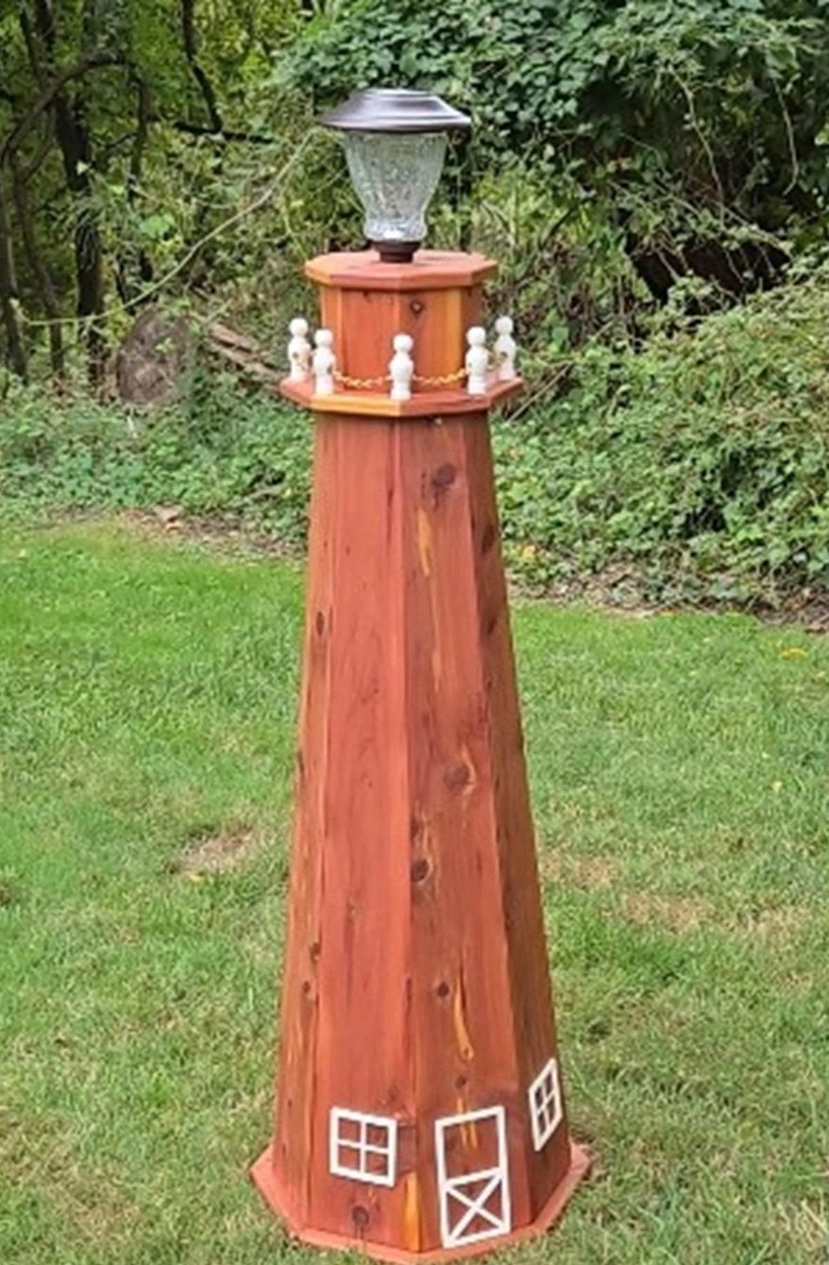 Amish handmade, solar lighthouse, solar garden lights, lawn ornament, lighthouse. wooden, cedar, backyard decoration, solar powered, wooden lighthouse