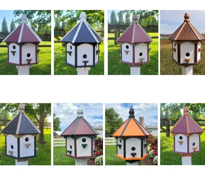 Holiday Colorful 6 Nesting Compartments Birdhouse, Amish Made, Weather Resistant Birdhouse Outdoor