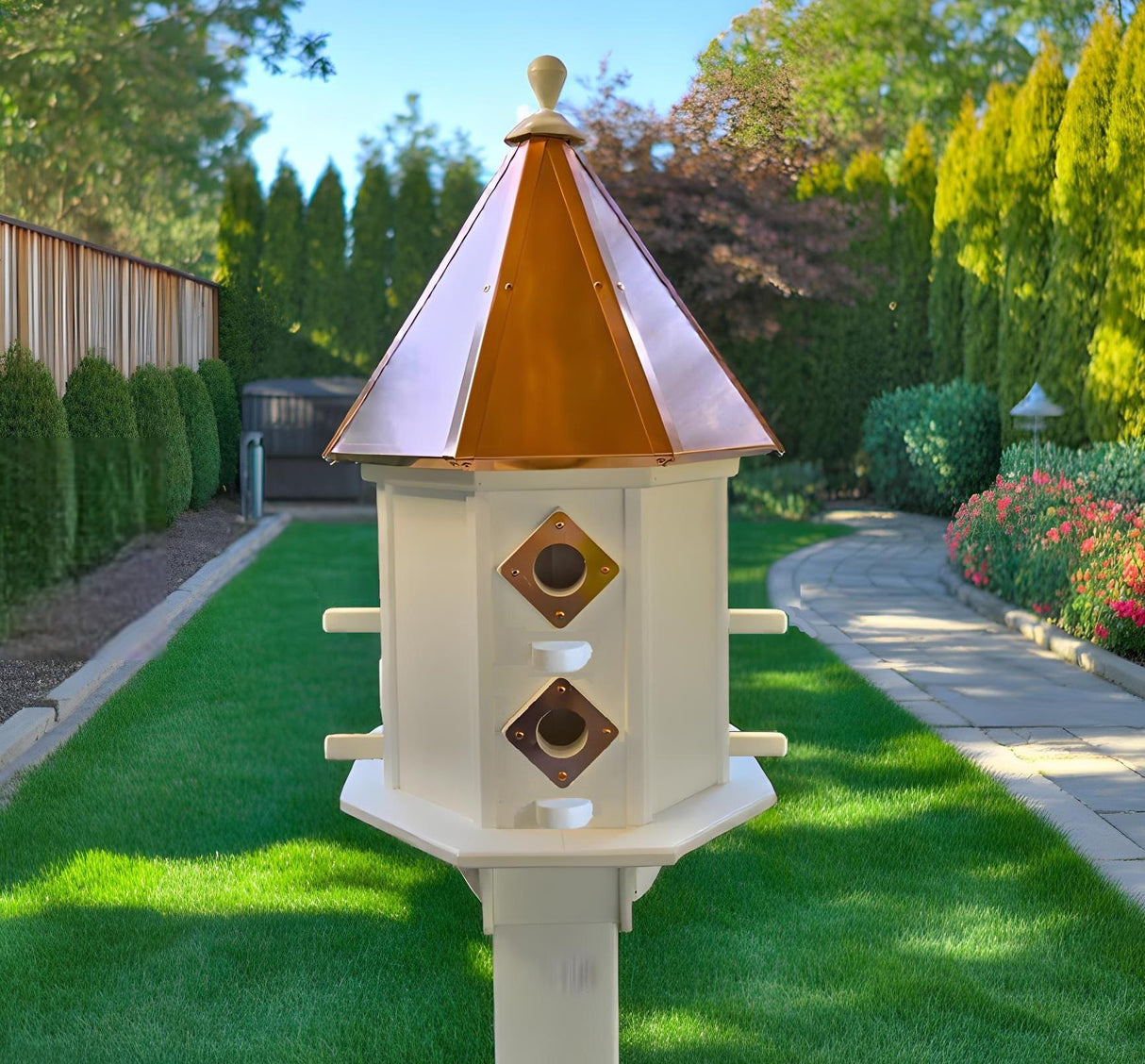 Birdhouse Copper Roof/Cedar Roof With Predator Guards + Perches Combo Handmade 2-8 Nesting Compartments, Large, Poly, Bird Lovers