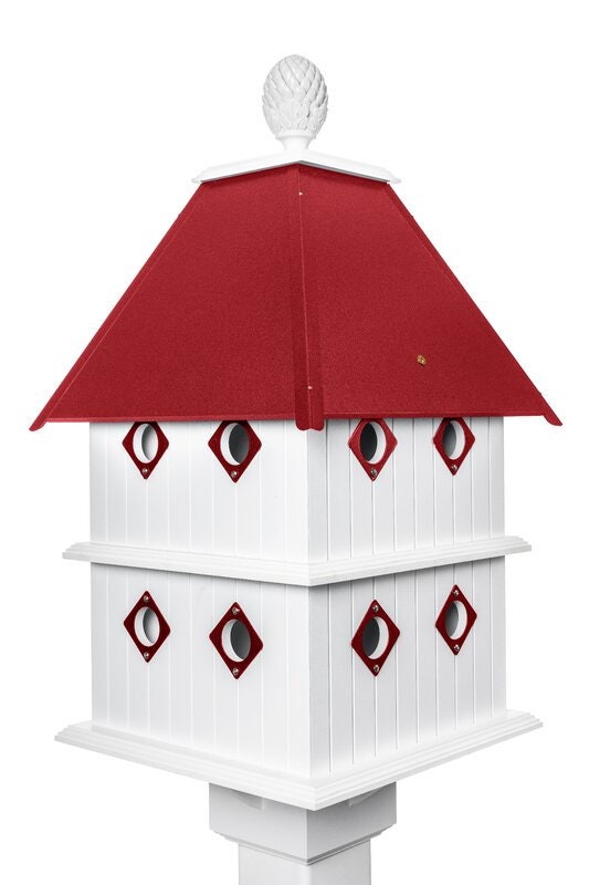 Birdhouse Handmade Choose Roof Color Vinyl PVC Bird house With 8 Nesting Compartments and Metal Predator Guards, Weather Resistant