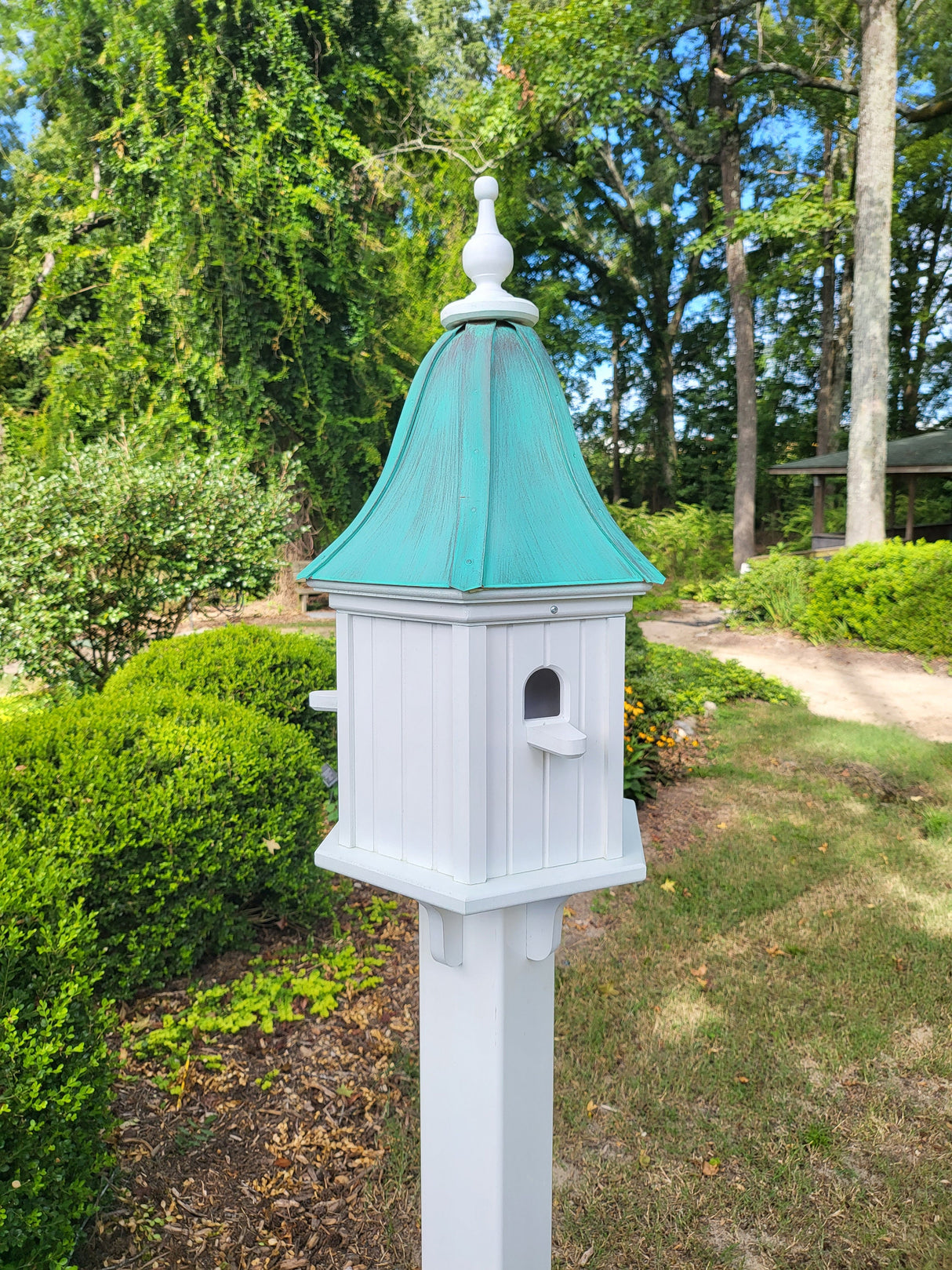 Patina Copper Roof Bird House Handmade, Large 6 Sided With 3 Nesting Compartments, Weather Resistant Birdhouses