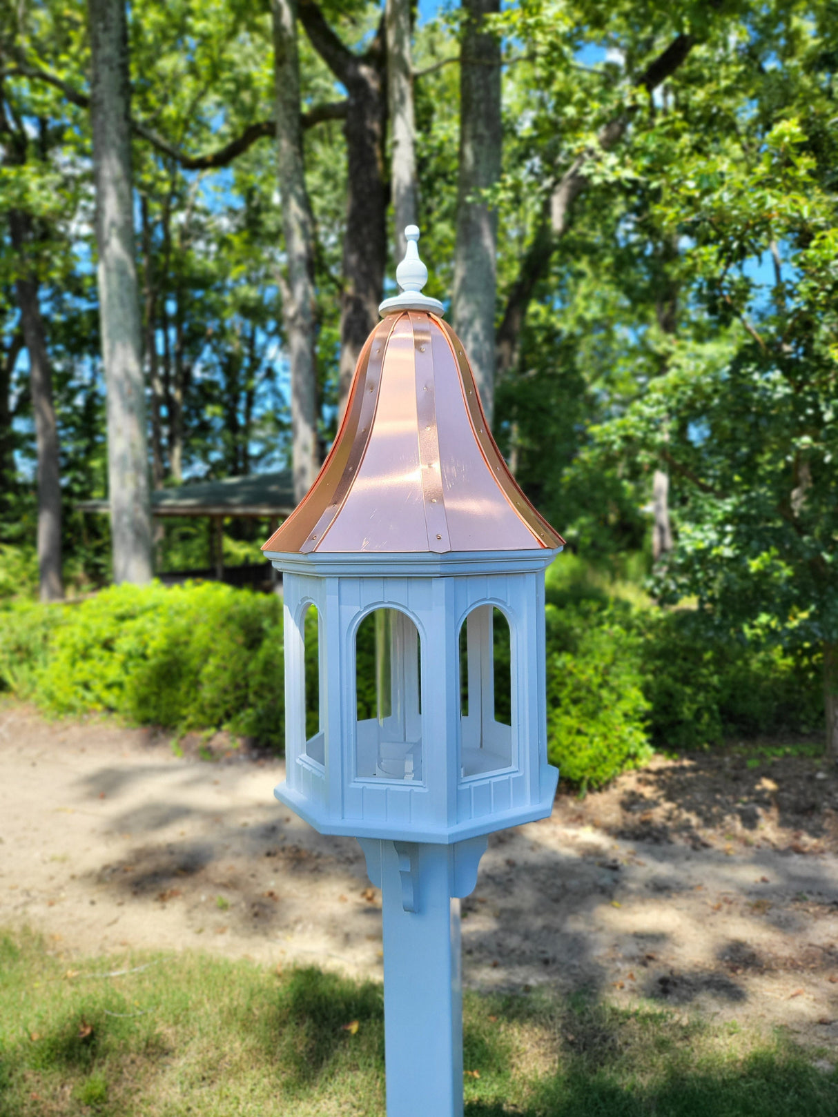 X-Large Bird Feeder With Patina Copper Roof, Octagon Design, Premium Feeding Tube