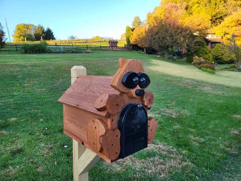 Raccoon Mailbox Amish Handmade, Wooden With metal Box Insert USPS Approved - Made With Yellow Pine Rougher Head