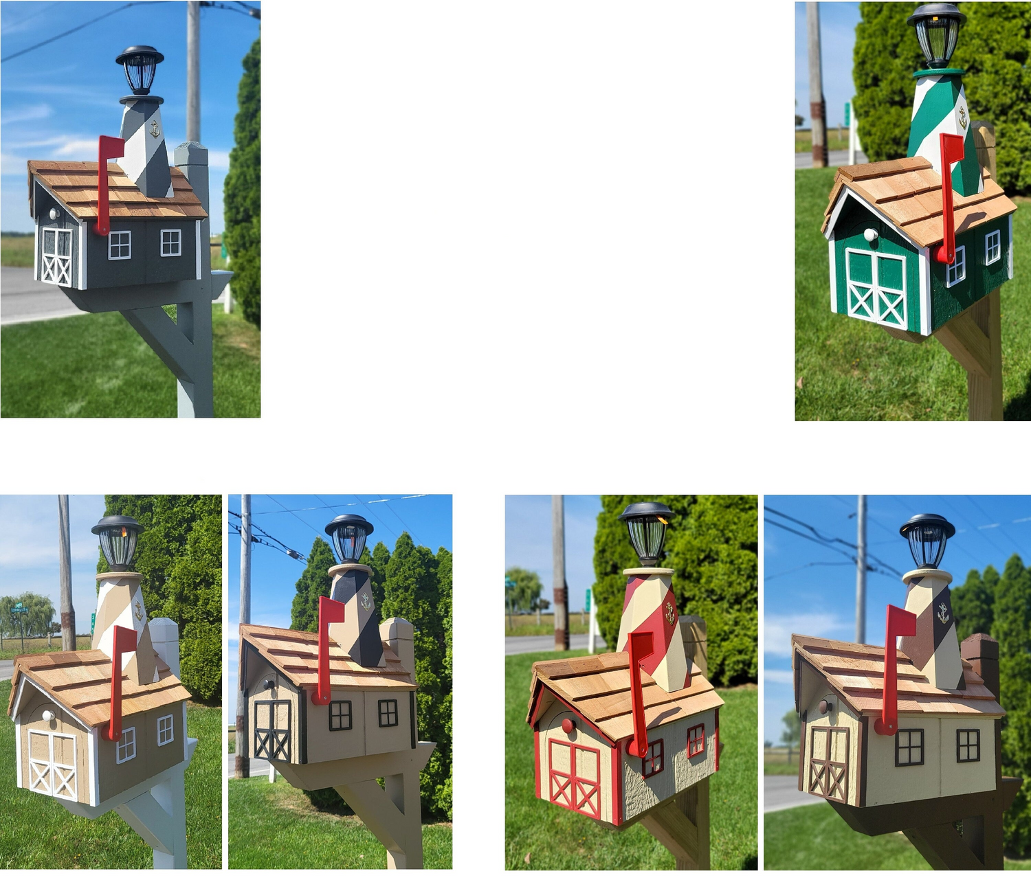 Amish Mailbox - Handmade - With Solar Lighthouse - Wooden - With Cedar Shake Shingles Roof - Color Options - Lighthouse Mailboxes
