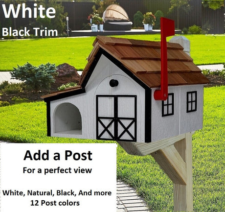 Amish Mailbox with Newspaper Holder, Handmade Wooden Barn Style Mailbox With Cedar Shake Roof and a Tall Prominent Sturdy Flag