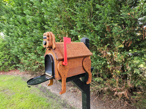 Dog Mailbox Design Amish Handmade, With 4 Legs, Wooden With Metal Box Insert USPS Approved - Made With Yellow Pine Rougher Head
