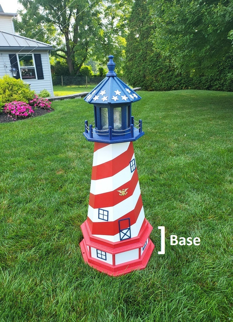 Patriotic Solar Lighthouse - Amish Handmade - Landmark Replica - Garden Decor