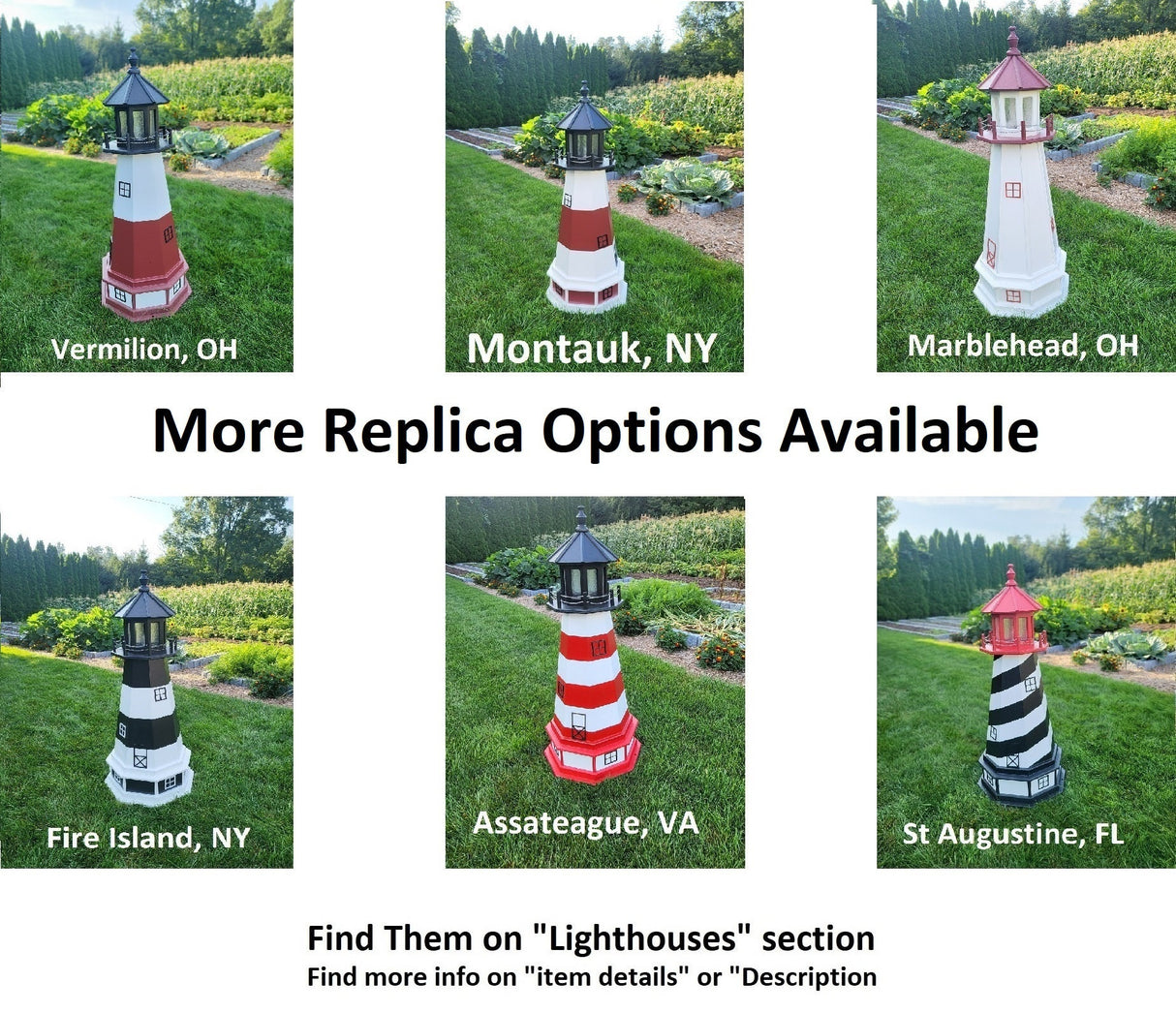 Patriotic Solar Lighthouse - Amish Handmade - Landmark Replica - Garden Decor