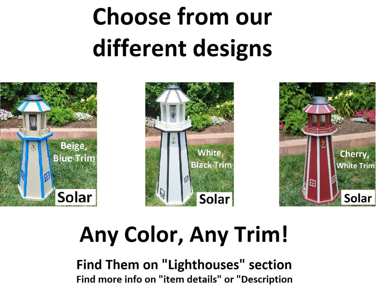 Patriotic Solar Lighthouse - Amish Handmade - Landmark Replica - Garden Decor