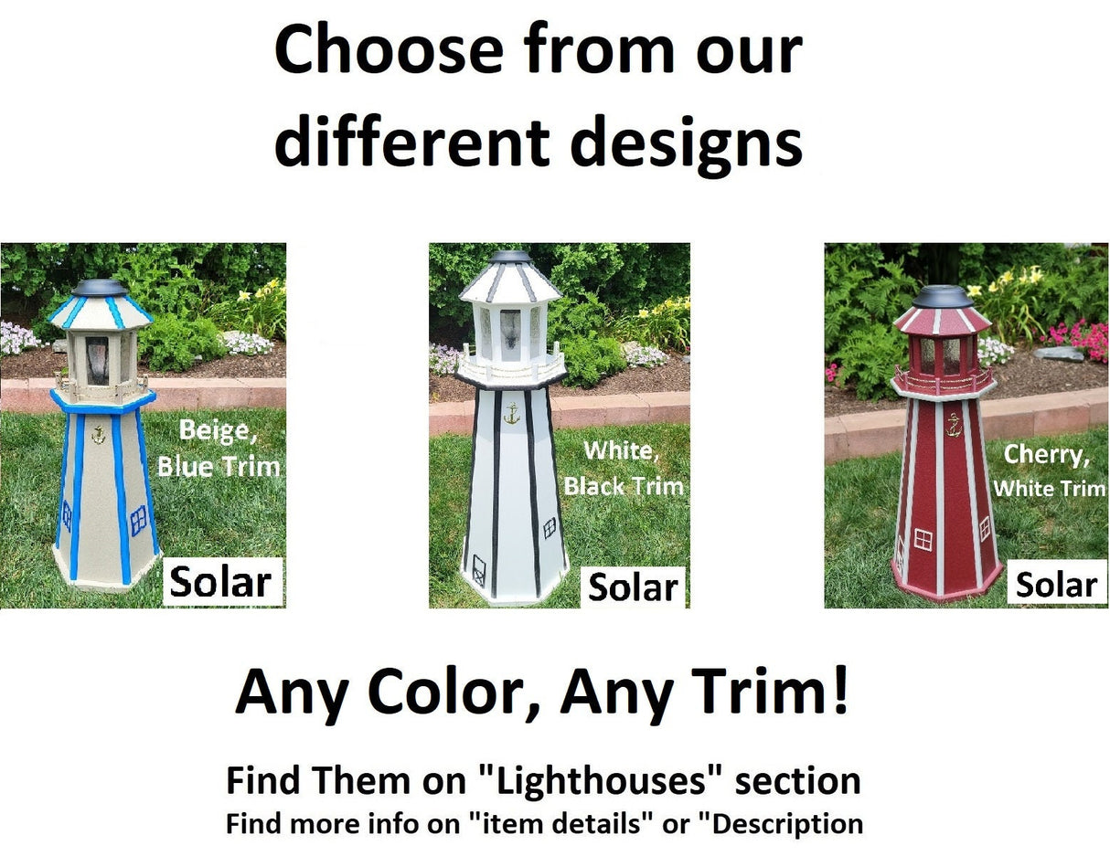 Vermilion Lighthouse - Solar - Amish Made - Landmark Replica - Backyard Decor