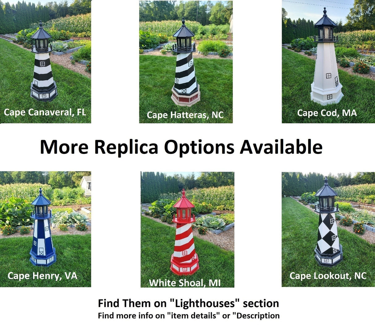 Marblehead Lighthouse - Solar - Amish Made - Landmark Replica - Backyard Decor