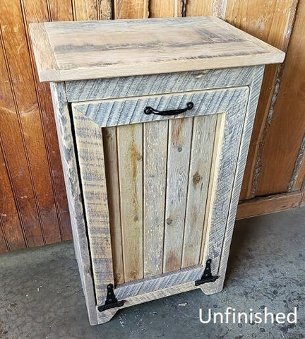Wood Trash Bin, Reclaimed, Tiltout Trash Can Cabinet Amish Handmade, Recycling