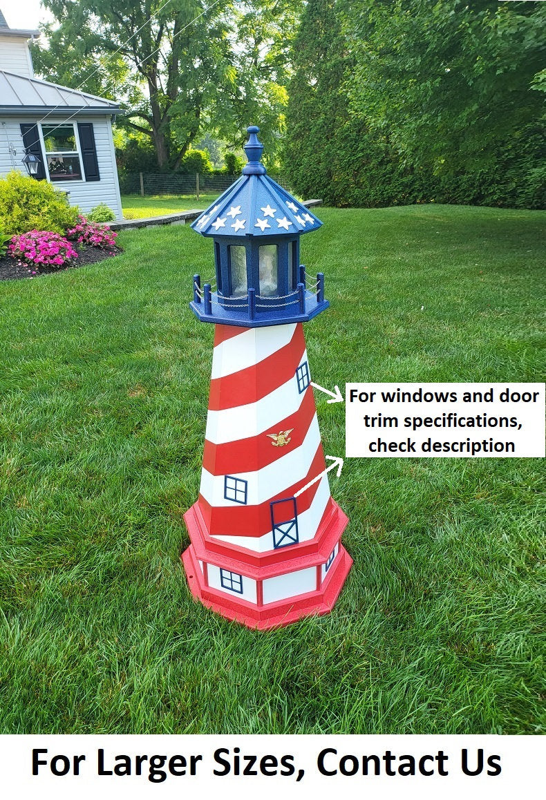 Patriotic Solar Lighthouse - Amish Handmade - Landmark Replica - Garden Decor