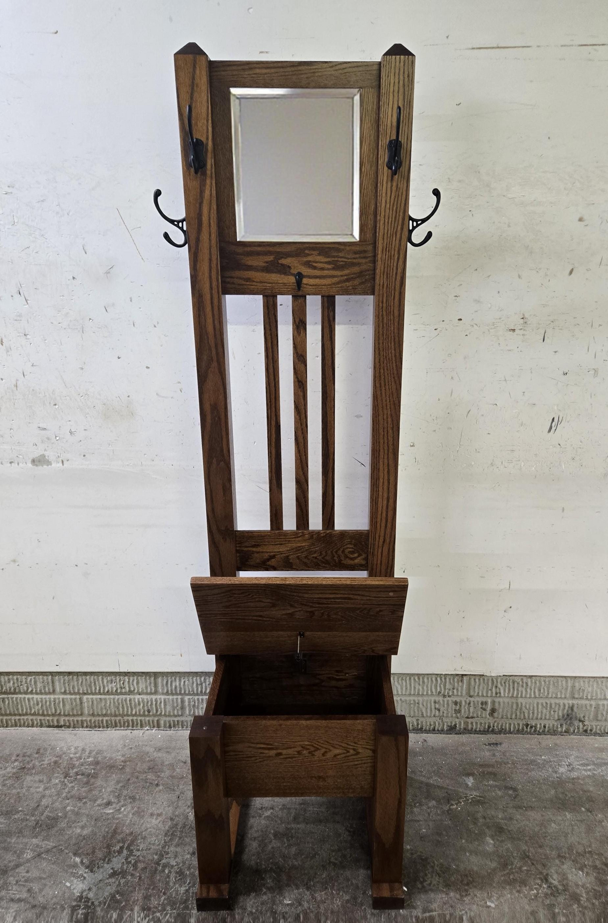 Amish Handmade Hall Seat - Storage Bench - Multipurpose Cabinet - Farmhouse Hall Tree - Mirror Home Decor - Primitive Storage- Rustic- Hooks