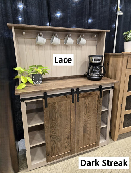 Amish Handmade Coffee Nook - X Large Coffee Bar Station - Farmhouse Coffee Cart - Kitchen Coffee Cabinet - Cupboard Rustic - Multipurpose