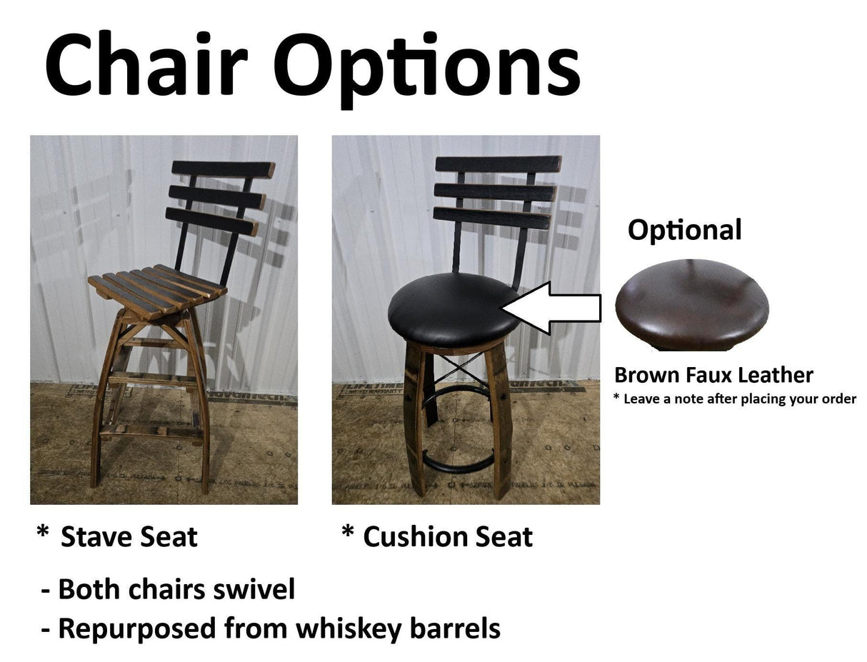 Barrel Bar Table - Amish Handmade - Counter Table - Bar Chairs - Farmhouse Furniture - Swivel Chairs - Cushion Seat - Whiskey Barrel- Rustic