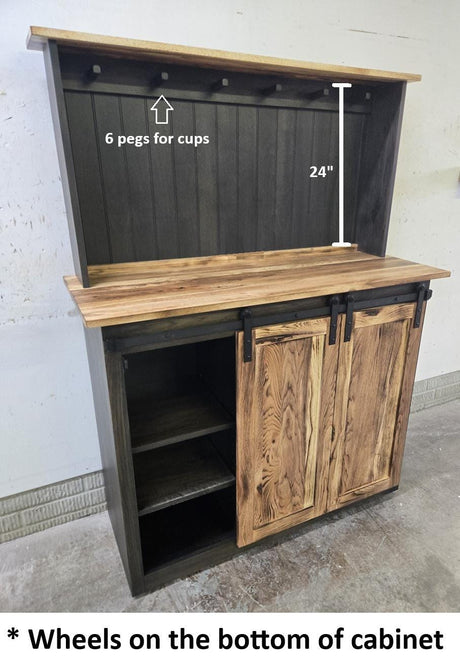 Amish Handmade Coffee Nook - X Large Coffee Bar Station - Farmhouse Coffee Cart - Kitchen Coffee Cabinet - Cupboard Rustic - Multipurpose