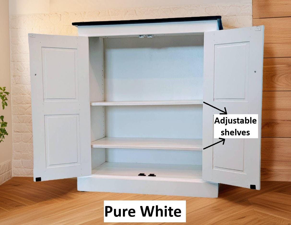 Amish Handmade Pure White Pantry Cabinet - Kitchen Multipurpose Cabinet - Farmhouse - Cupboard - Storage - Rustic - Case Goods - Home Decor
