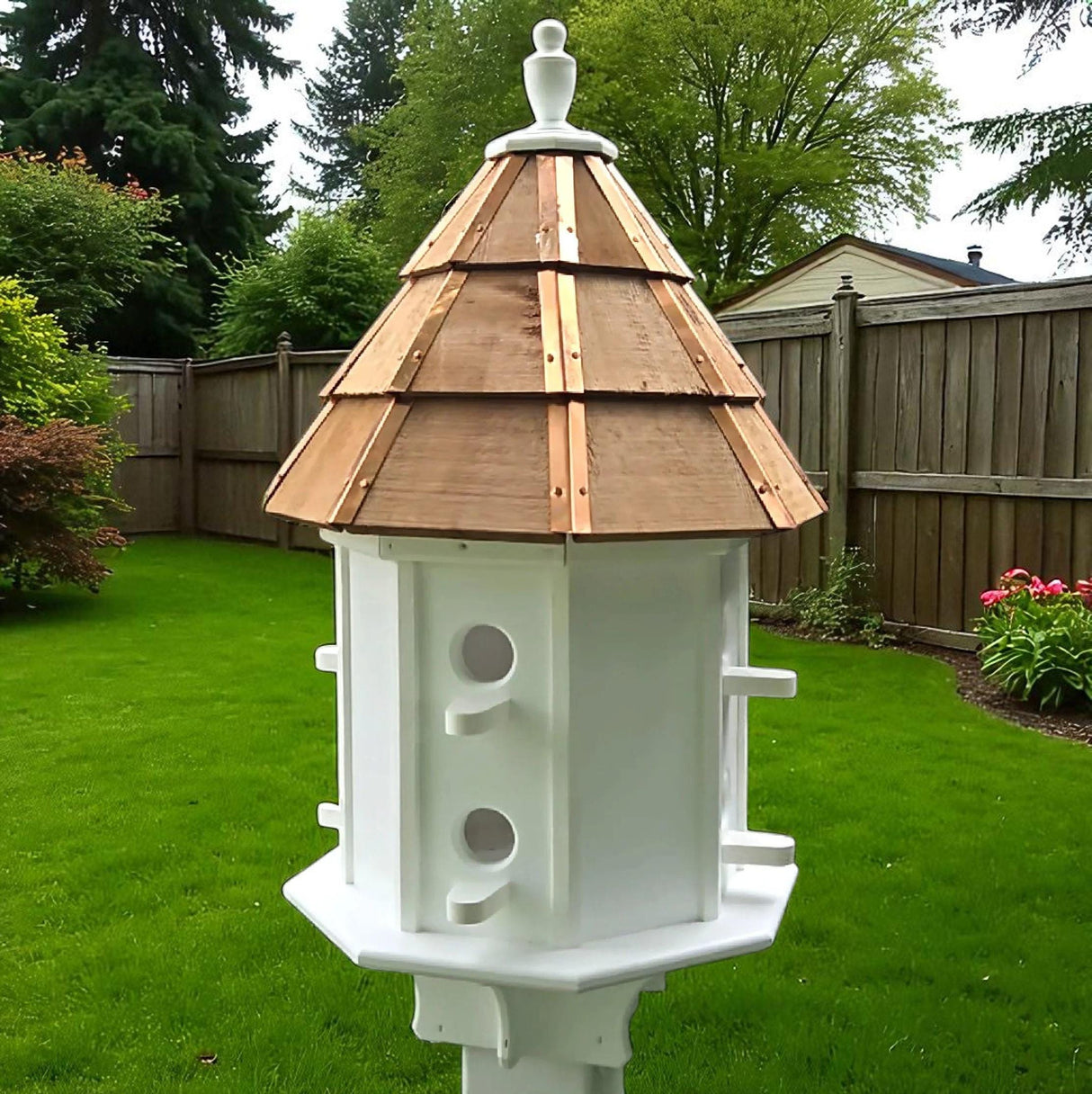 Amish Handmade Cedar Birdhouse – Large Decorative Outdoor Bird House with 2–8 Holes – Maintenance-Free Gift for Bird Lovers - Poly - Outdoor