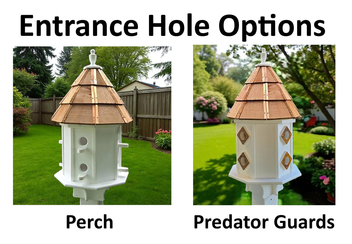 Amish Handmade Cedar Birdhouse – Large Decorative Outdoor Bird House with 2–8 Holes – Maintenance-Free Gift for Bird Lovers - Poly - Outdoor