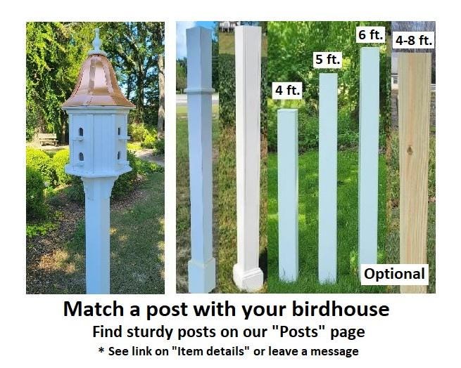 Extra Large Bird House With Copper Roof Handmade, Roof Styles, Octagon Shape, 8 Nesting Compartments, Copper, Patina, Guards/Perch Birdhouse