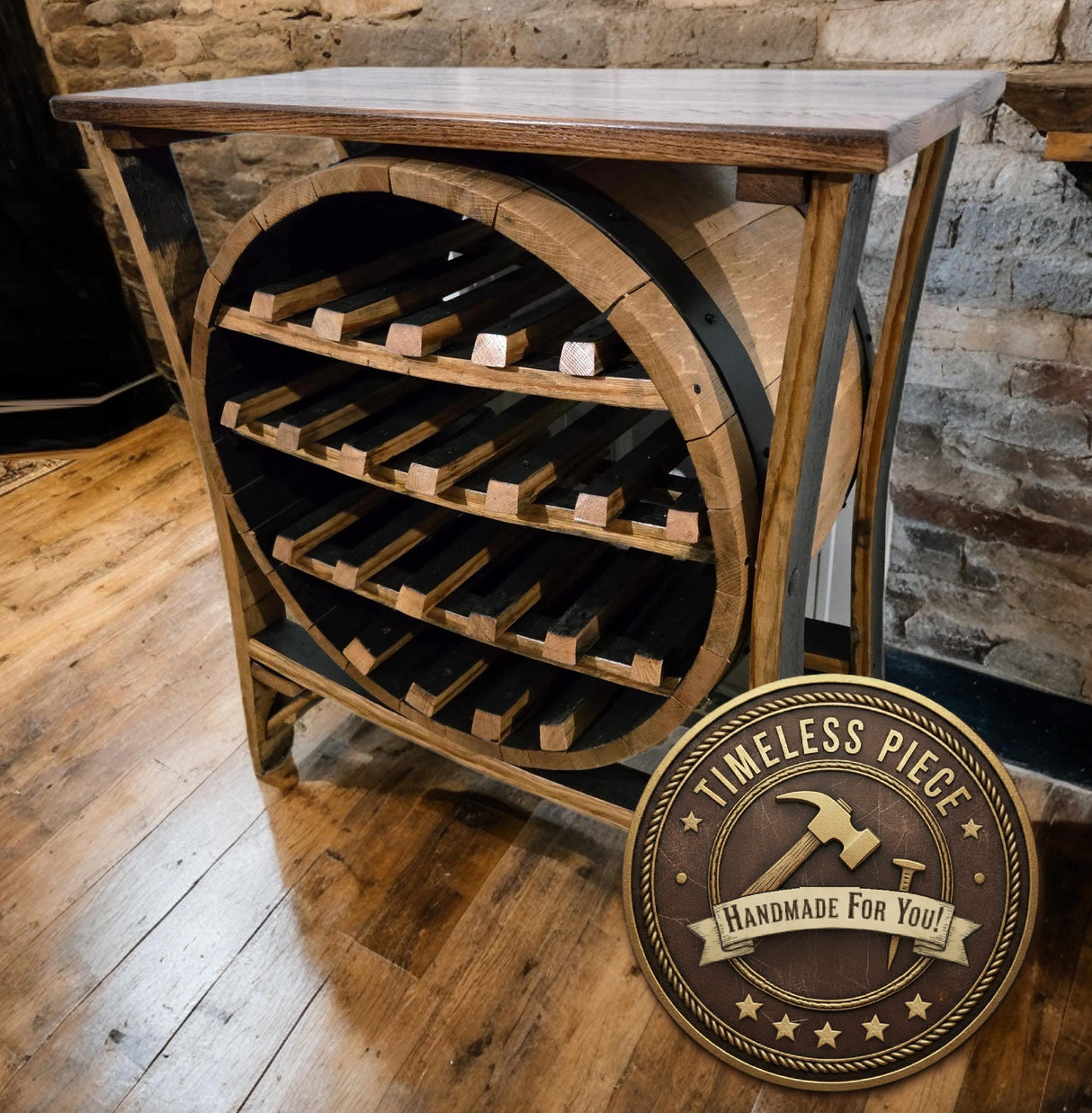 Whiskey Barrel Wine Rack - Amish Handmade - Liquor Cabinet - Furniture - Wooden Bottle Holder - Barrel - Wine Barrel - Whiskey Odor - Rustic