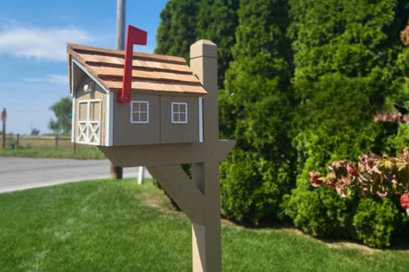 Amish Mailbox - Handmade - Barn Style - Wooden - Tall Prominent Sturdy Flag - Cedar Shake Shingles Roof - Amish Outdoor Mailbox Multi Colors -