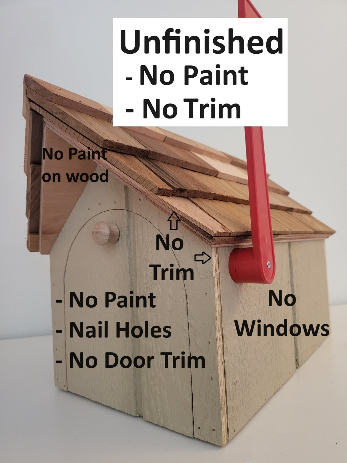 Amish Mailbox White - Handmade - Barn Style - Wooden - Tall Prominent Sturdy Flag - With Cedar Shake Shingles Roof - Barn Mailboxes Wood