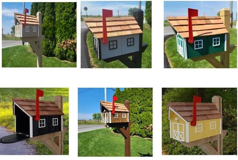 Amish Mailbox - Handmade - Free Shipping - Wooden - Tall Prominent Sturdy Flag - Cedar Shake Shingles - Amish Outdoor Mailbox Color Options