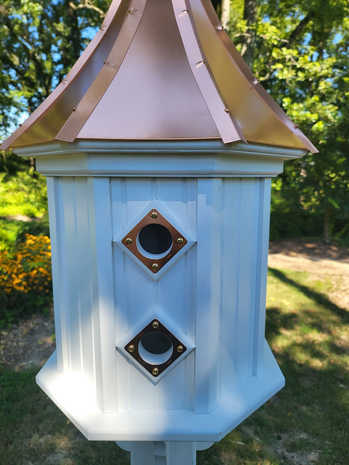 Birdhouse With Copper Roof Handmade, Octagon Shape, Extra Large With 8 Nesting Compartments, Weather Resistant Birdhouse Outdoor - Copper Roof