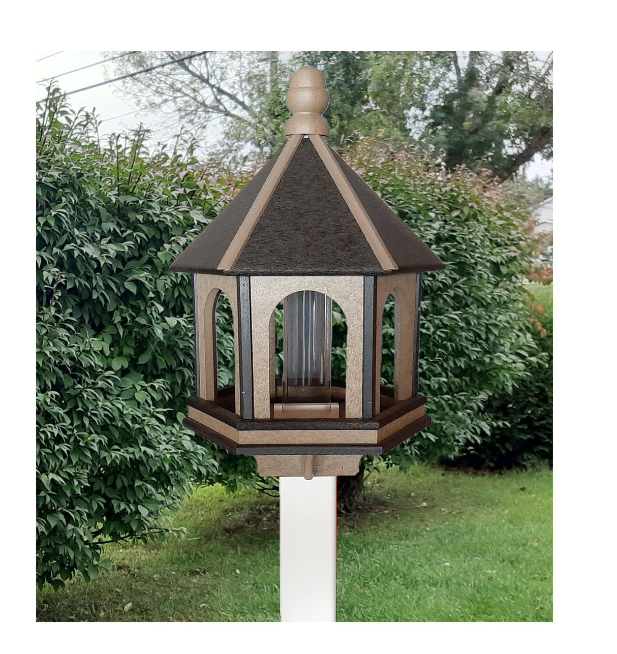Bird Feeder - Large - Amish Handmade - Arch Design - Weather Resistant Poly Lumber - Premium Feeding Tube - Easy Mounting on 4"x4" Pole/Post - Home & Living:Outdoor & Gardening:Feeders & Birdhouses:Bird Feeders
