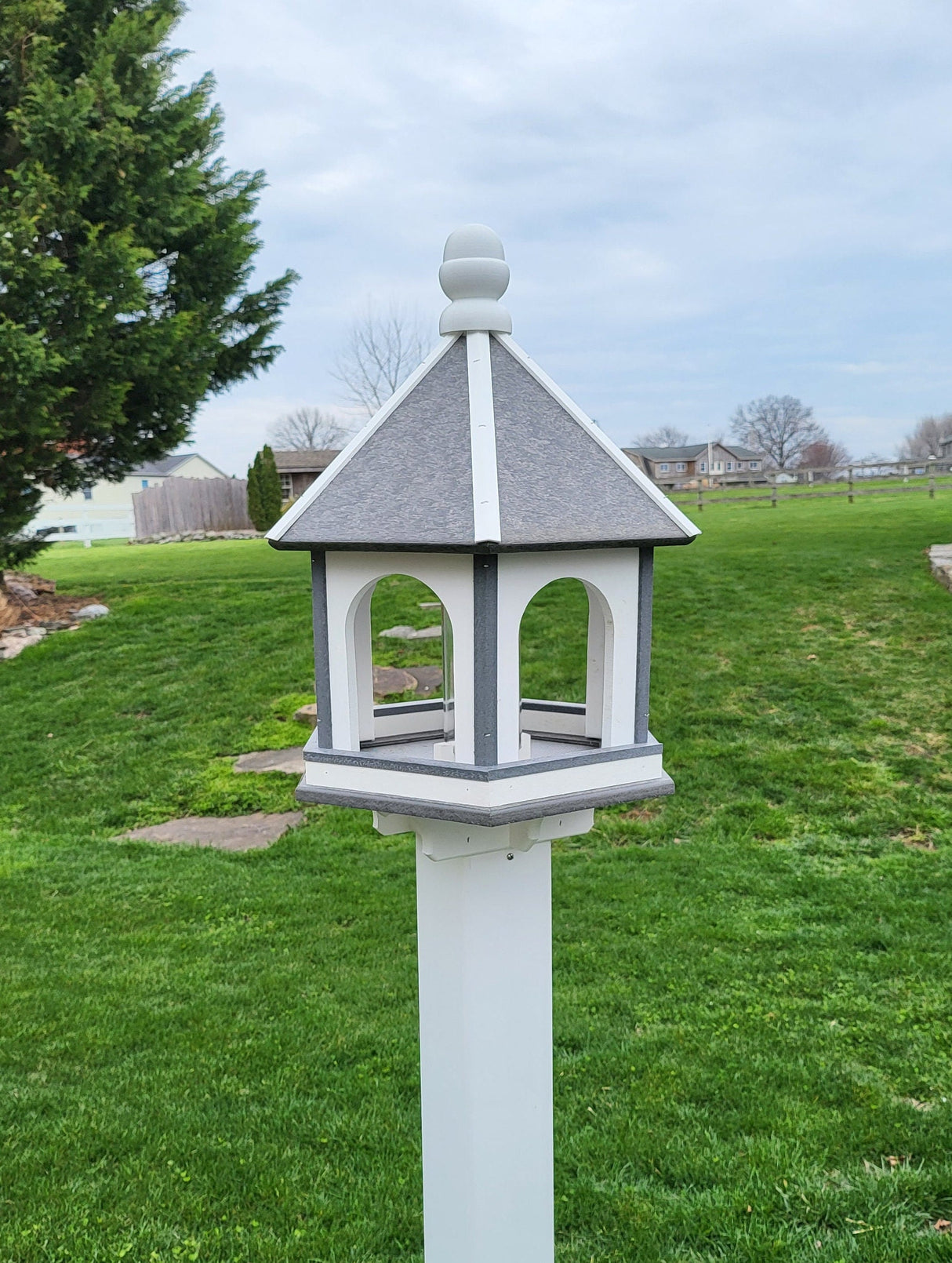 Bird Feeder - Large - Amish Handmade - Arch Design - Weather Resistant Poly Lumber - Premium Feeding Tube - Easy Mounting on 4"x4" Pole/Post - Home & Living:Outdoor & Gardening:Feeders & Birdhouses:Bird Feeders