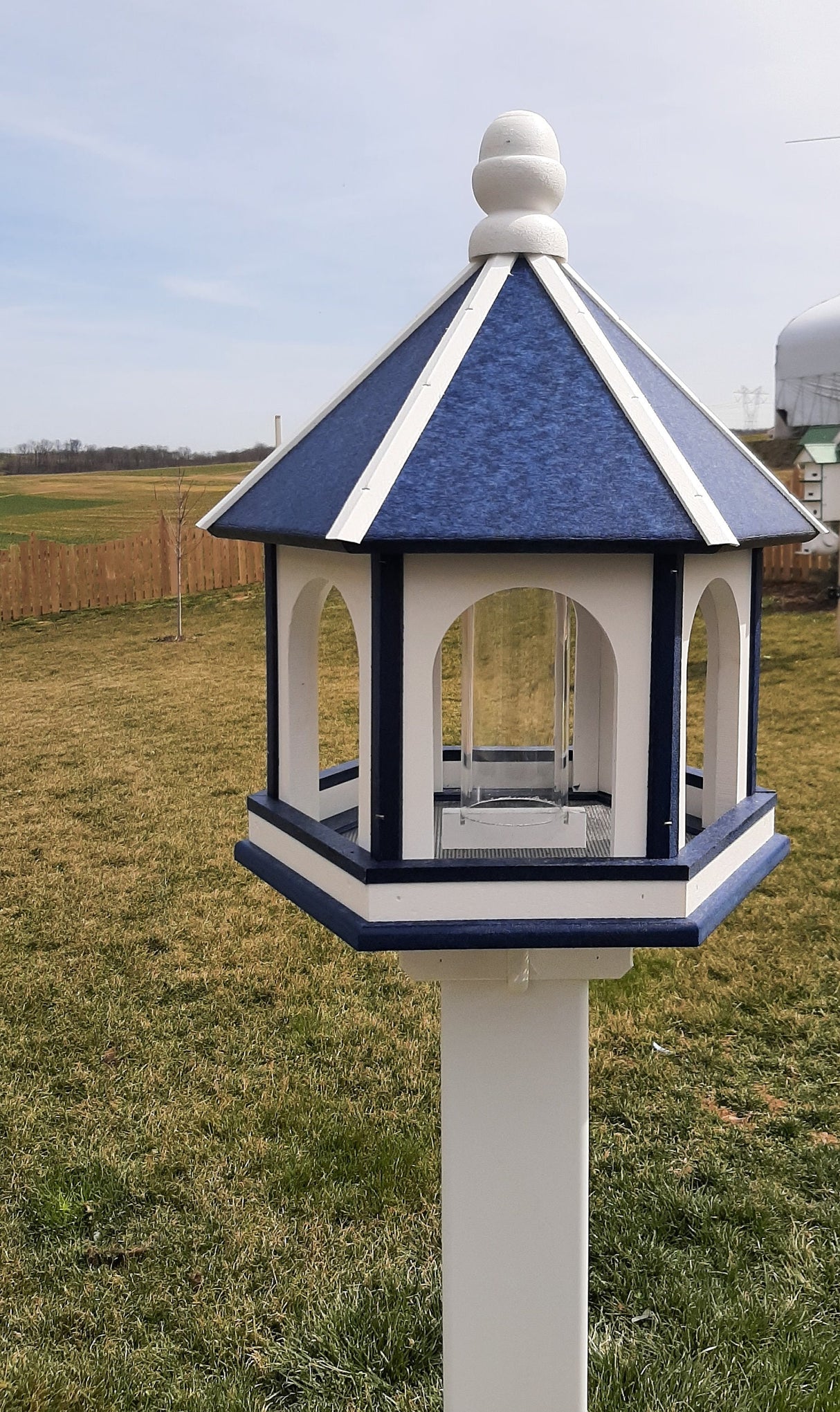 Bird Feeder - Large - Amish Handmade - Arch Design - Weather Resistant Poly Lumber - Premium Feeding Tube - Easy Mounting on 4"x4" Pole/Post - Home & Living:Outdoor & Gardening:Feeders & Birdhouses:Bird Feeders
