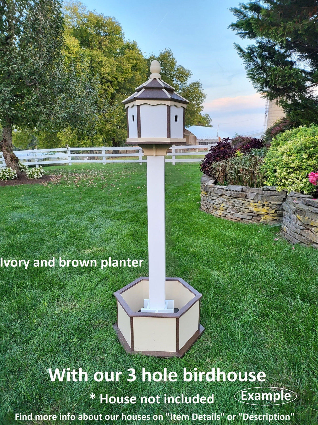 Planter Kit For Bird Feeder and Birdhouse - Ivory - Set of Planter & Post - Choose Planter Colors to Match Your House/Feeder - Planters and Posts