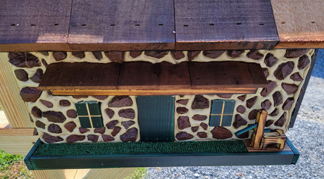 Red Stone House Mailbox, Amish Made Wooden With Cedar Shake Roof and USPS Approved Metal Insert - Barn Mailboxes Stone