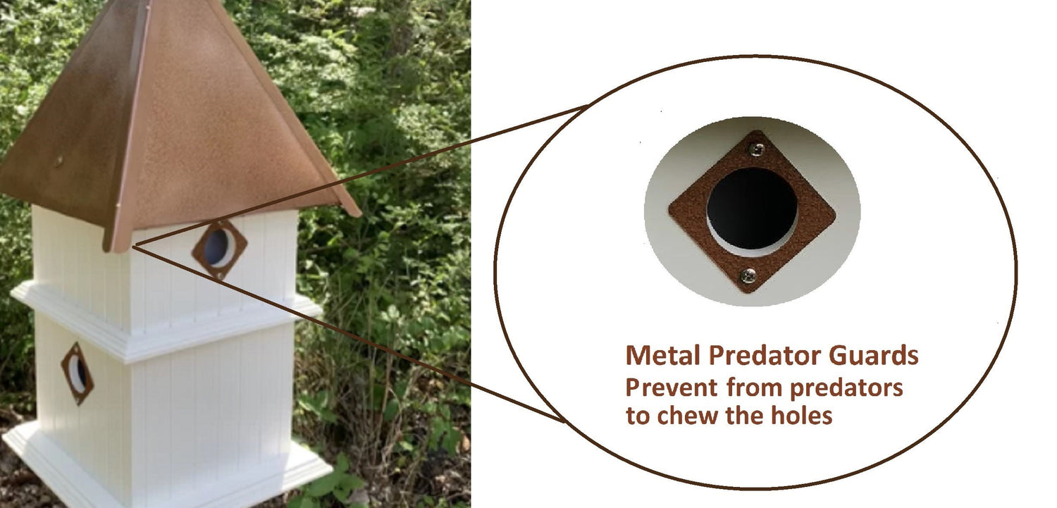 Birdhouse Handmade Vinyl PVC 2 Story With 4 Nesting Compartment, Metal Predator Guards, Choose Your Roof Color, Weather Resistant - Home & Living:Outdoor & Gardening:Feeders & Birdhouses:Birdhouses