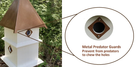 Birdhouse Handmade Vinyl PVC 2 Story With 4 Nesting Compartment, Metal Predator Guards, Choose Your Roof Color, Weather Resistant - Home & Living:Outdoor & Gardening:Feeders & Birdhouses:Birdhouses