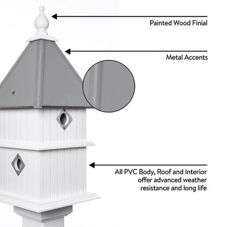 Birdhouse Handmade Vinyl PVC 2 Story With 4 Nesting Compartment, Metal Predator Guards, Choose Your Roof Color, Weather Resistant - Home & Living:Outdoor & Gardening:Feeders & Birdhouses:Birdhouses