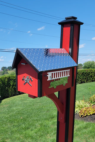 Amish Handmade Mailbox With Fire Department Design Wood/Poly Mailbox Outdoors